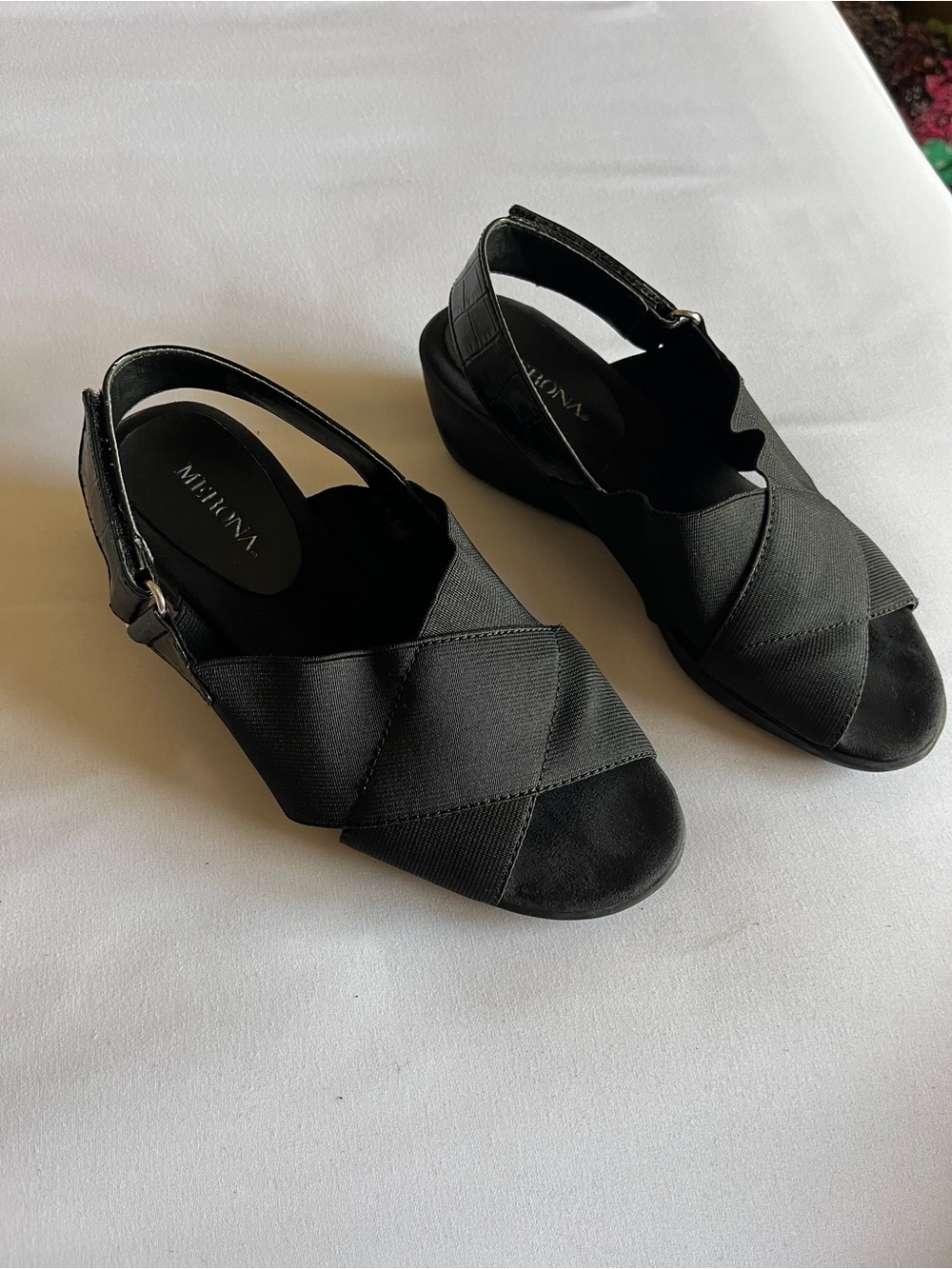 Merona Black Elastic Crisscross Slingback Wedge Sandals Size 5.5 US